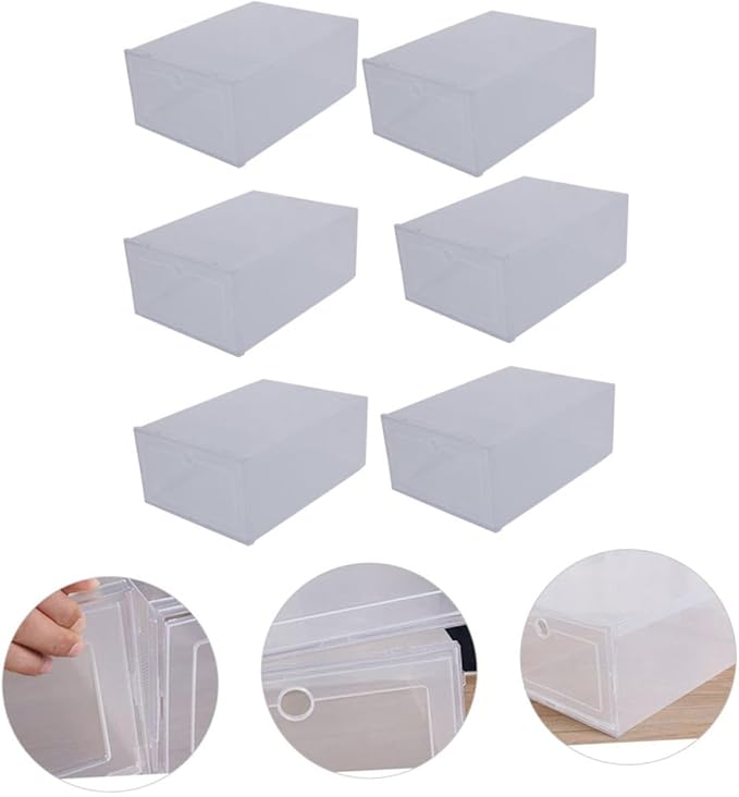 Holibanna 6pcs Shoe Containers Lids Plastic Shoe Boxes Storage Boxes Clamshell Design Easy to View Clean