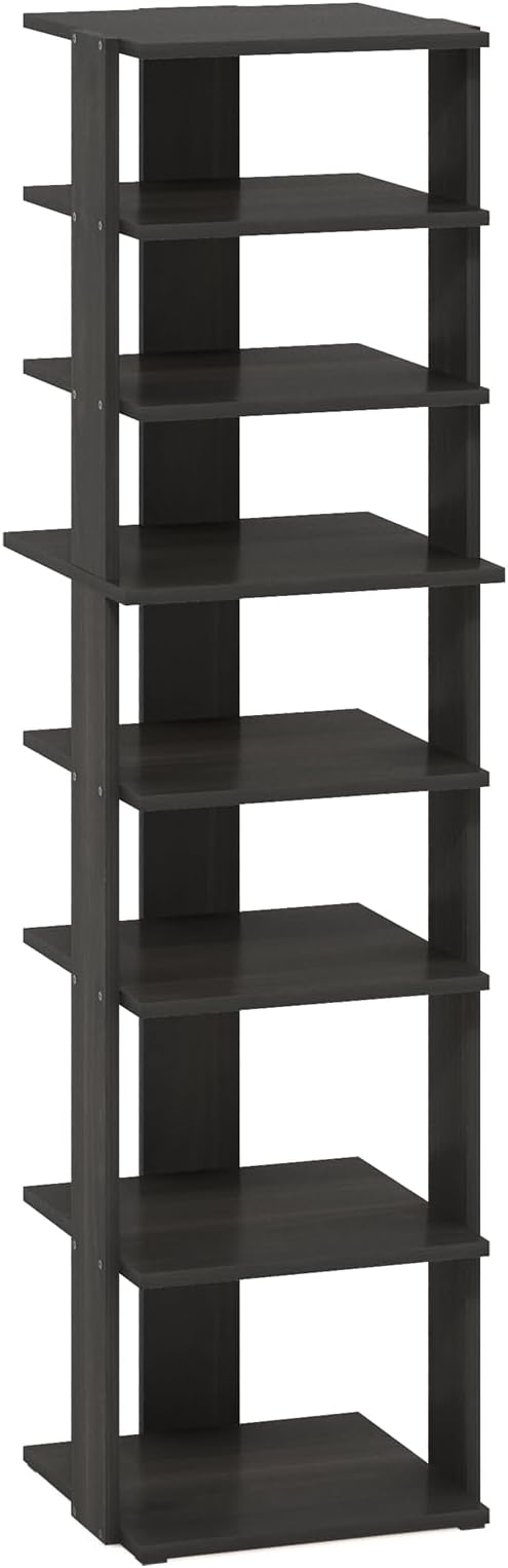 Furinno Compact Vertical Shoe Rack, 8-Tier Narrow Shoe Organizer, Free Standing Shoe Storage, Shoe Shelf for Boots, Sneakers, 12 x 12.6 x 46.7, for Closet, Entryway, Office, Garage, Espresso