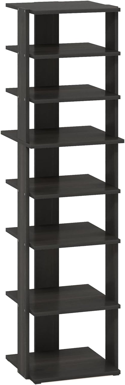 Furinno Compact Vertical Shoe Rack, 8-Tier Narrow Shoe Organizer, Free Standing Shoe Storage, Shoe Shelf for Boots, Sneakers, 12 x 12.6 x 46.7, for Closet, Entryway, Office, Garage, Espresso