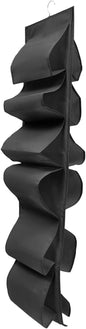 Amosfun Large Capacity Hanging Shoe Storage Bag Foldable Portable Organizer Black Oxford Fabric Multi-Grid Design for Closet Dormitory and Entryway