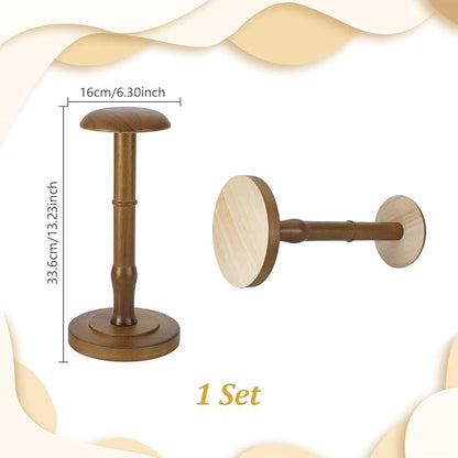 AHANDMAKER Wood Tabletop Hat Rack Vintage Dome Shaped Hat Holder Display Stand, Cap Organizer and Display Rack for Fedora, Sun Hats, Straw Hats, Caps, Wig, Brown 13.23 x 6.3 Inch