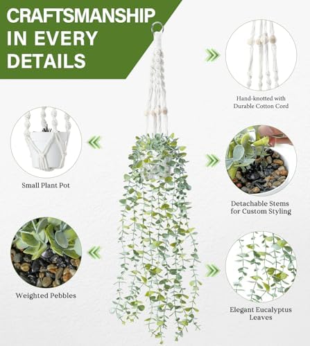 Sweetyear 21.6" Fake Artificial Hanging Plant, Faux Eucalyptus Indoor - Image 2