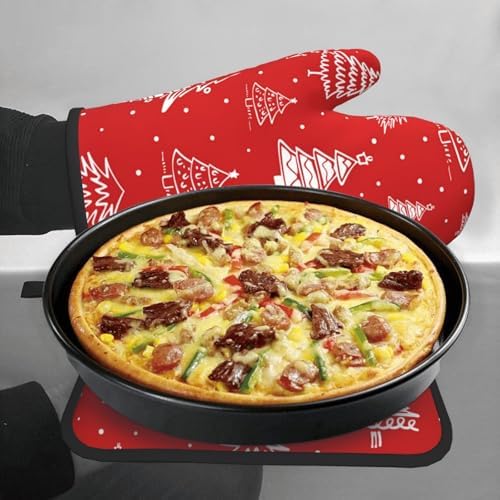 Winter Trees Oven Mitts and Pot Holders Sets Santa Red Prints Oven Mitts Heat Resistant Holiday Snow Kitchen Gloves Hot Pads Two Piece Set for Cooking Baking Grilling BBQ Xmas Festive Gift - Image 7