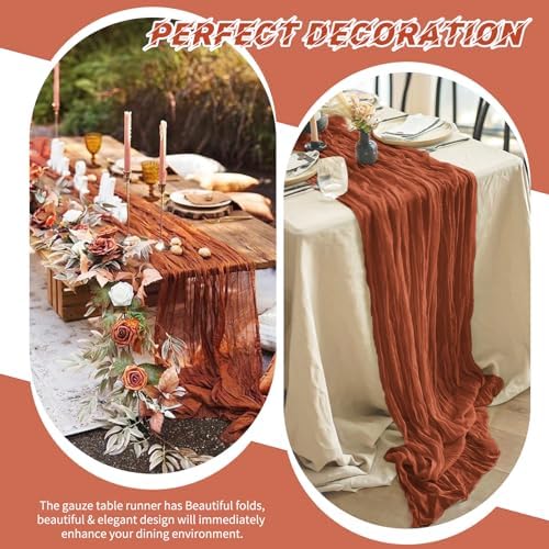 10 Pack Terracotta Cheesecloth Table Runner 17x108 Inch Boho Gauze Cheese Cloth Table Runners for Wedding Party Baby Shower Birthday Home Decor - Image 6