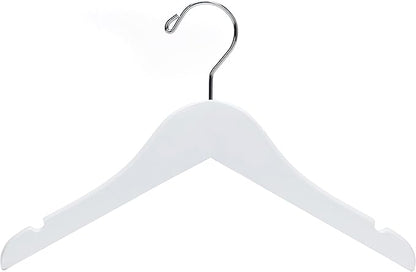 Quality 12 Inch White Kids Wooden Hangers - 80 Pack Children Hangers with Multifunctional Notches & 360 Degree Swivel Chrome Hook - Kid Coat Hangers for Clothes Size 8 and Smaller (White, 80)