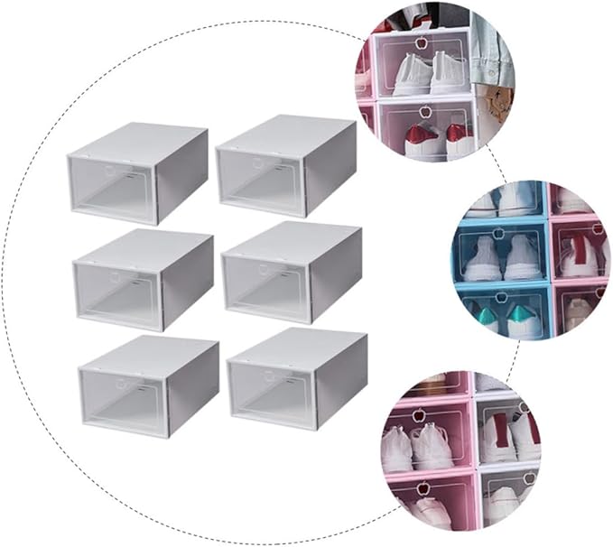 Uonlytech 6pcs Stackable Plastic Shoe Boxes White Shoe Storage Organizer for Home Transparent Containers for Sneakers Sandals Slippers Material