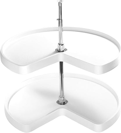 Rev-A-Shelf 28" Kidney Shaped Dual Tier Lazy Susan Shelf Organizer for Corner Base Kitchen Cabinets, Plastic Home Storage, 28" W x 18.58" D x 26" H, White, 6472-28-11-52