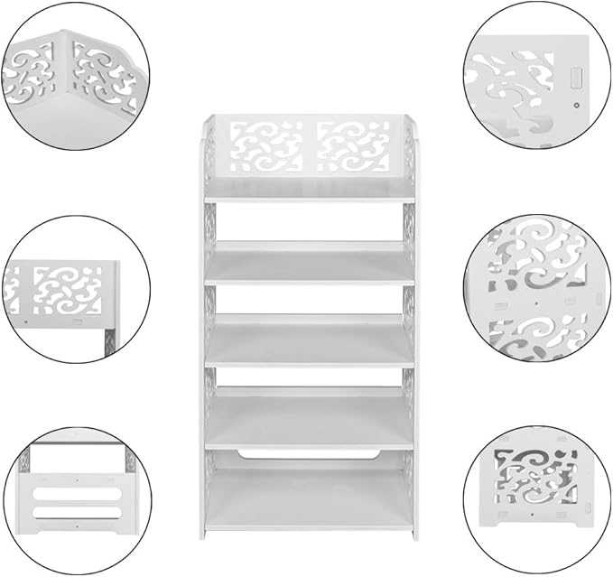 5 Tier Wood-Plastic Board Shoe Racks,Narrow Vertical Shoes Rack,Freestanding Shoe Organizer Shelf,Shoe Rack Storage Organizer,with Shelves,for Closet, Entryway, Front Door Entrance, Hallway (White)