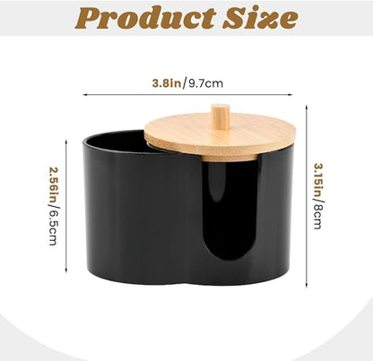 2- Grid Q-tip Holder for Bathroom, Cotton Swab Holder with Removable Dustproof Lid for Cotton Swabs, Rounds, Balls(COLOR:Black)