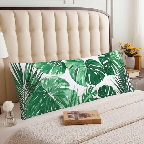 20"X54" Body Pillow Case Tropical Leaves, Hawaii Palm Leaf Green Side Sleeper Body Pillow Covers Long Pillowcase Throw Body Cushion Cover for Couch Bed Sofa Car - Image 3
