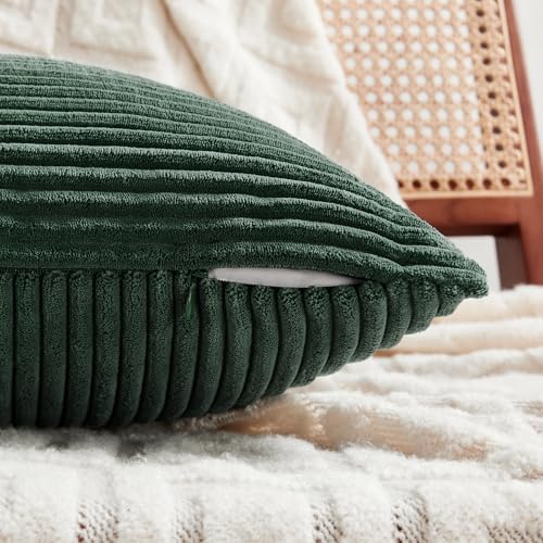 Fancy Homi Set of 2 Dark Green Long Lumbar Decorative Throw Pillow Covers 14x24 Inch for Living Room Couch Bed, Boho Farmhouse Forest Green Home Decor, Soft Corduroy Corss Textured Cushion Case - Image 3