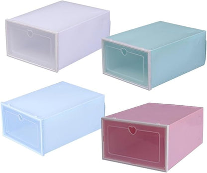 VICASKY Thickened Large Plastic Shoe Storage Boxes, Drawer-type Dustproof Shoe Organizer with Flip Lid, 4pcs (pink, Blue, White, Green) for Home Closet Organization