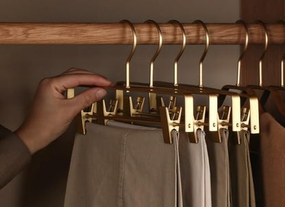 Premium Matte Gold Aluminum Pants Clip Hanger 10 Pack, Extra Smooth & Durable Metal Shirt Dress Aluminum Alloy Hanger,Clothing Support,Clothing Hang