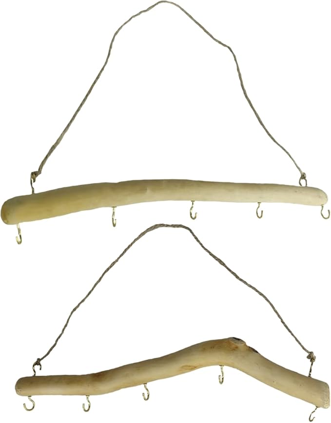 15 inch Natural Driftwood Decorative Branches Wall Hanging Jewelry Organizers with 5 Hooks Handcrafted for Crafts 2 Pieces