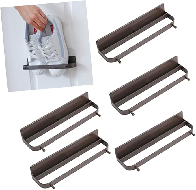Happyyami 5pcs Wall-Mounted Slippers Rack Over The Door Shoe Organizer Easy Install Adhesive Hooks Bathroom Decor Storage Rack Punch Stand