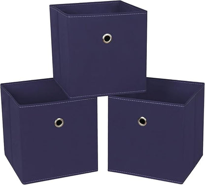 Black Foldable Storage Cubes Bins ,11 Inch Cloth Storage Cube Fabric Storage Box Cubes Organizer Baskets with Handles for Home Organizer Set of 3 (Navy Blue)