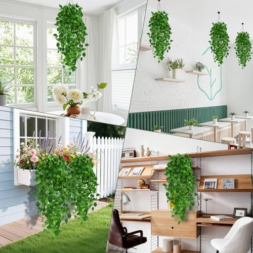 Pothos Vines Artificial 6 Pack, 40" Fake Hanging Plants for Wall Decor Indoor, Green Heart-Leaf Vines for Wall Backdrop Living Room Bedroom Party Decor - Image 7