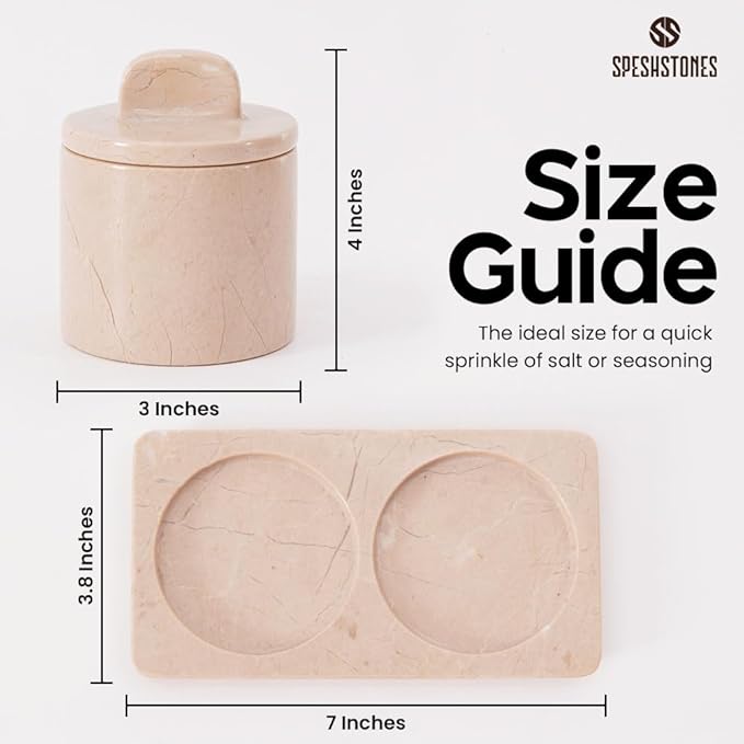 Marble Salt Cellar Beige 4 Inch Salt Jar with Lid, Table Salt Containers for Countertop, Salt Dish, Salt Holder, Spice Jars, Sugar Bowl, Seasoning Container Set of 2, Salt Dispenser