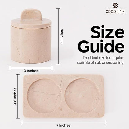Marble Salt Cellar Beige 4 Inch Salt Jar with Lid, Table Salt Containers for Countertop, Salt Dish, Salt Holder, Spice Jars, Sugar Bowl, Seasoning Container Set of 2, Salt Dispenser