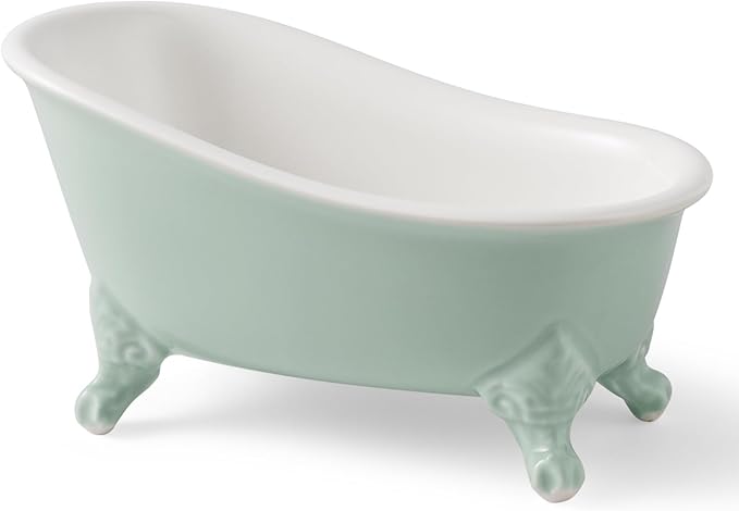 6.1" Vintage Ceramic Mini Decorative Clawfoot Bathtub Bar Soap Dish, Kitchen Sponge Holder and Shower Tray for Bathroom, 1 Pack (Bright Teal)