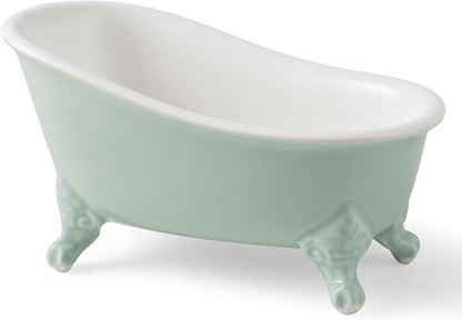6.1" Vintage Ceramic Mini Decorative Clawfoot Bathtub Bar Soap Dish, Kitchen Sponge Holder and Shower Tray for Bathroom, 1 Pack (Bright Teal)