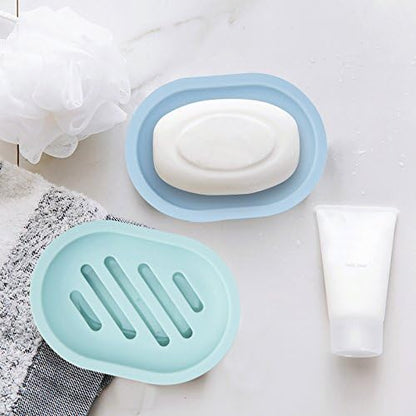 Topsky 2-Pack Soap Dish with Drain, Soap Holder & Saver, Easy Cleaning, Dry, Stop Mushy Soap (Blue)