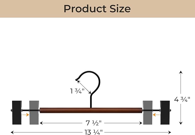 StorageWorks Pants Hangers with Clips, Wooden Clothes Hanger for Skirts, Jeans, Shorts, 10 Pack, Walnut Color