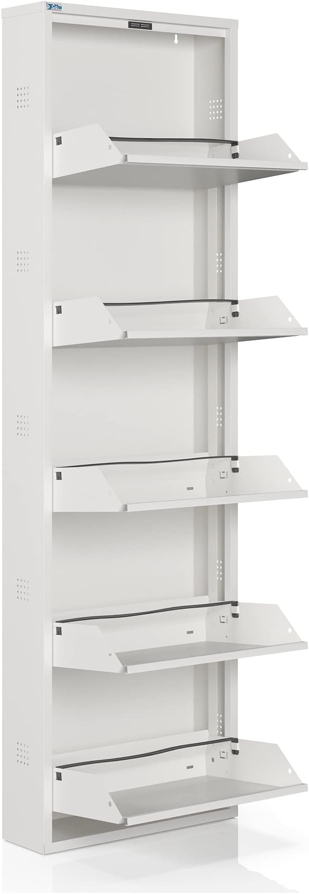 CEHA 5 Tier Metal Shoe Cabinet with Cover, Durable Shoe Storage Organizer for Entryway, Space Saving Shoe Shelf Closet with Side Ventilation Holes, 5.91" x 66.5" x 19.68", White