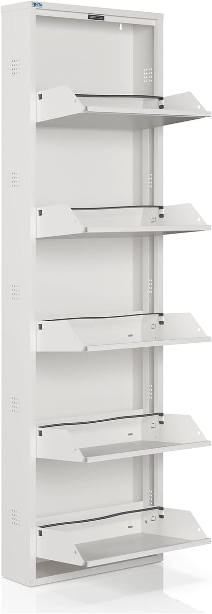 CEHA 5 Tier Metal Shoe Cabinet with Cover, Durable Shoe Storage Organizer for Entryway, Space Saving Shoe Shelf Closet with Side Ventilation Holes, 5.91" x 66.5" x 19.68", White
