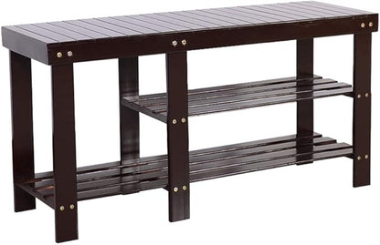 None/Brand Bamboo Shoe Rack with Storage Shelf, Three-Layer Wooden Shoe Rack, can Hold 551 pounds, Very Suitable for Corridor, Bathroom, Living Room and Corridor Entrance (Coffee(Boots Version))