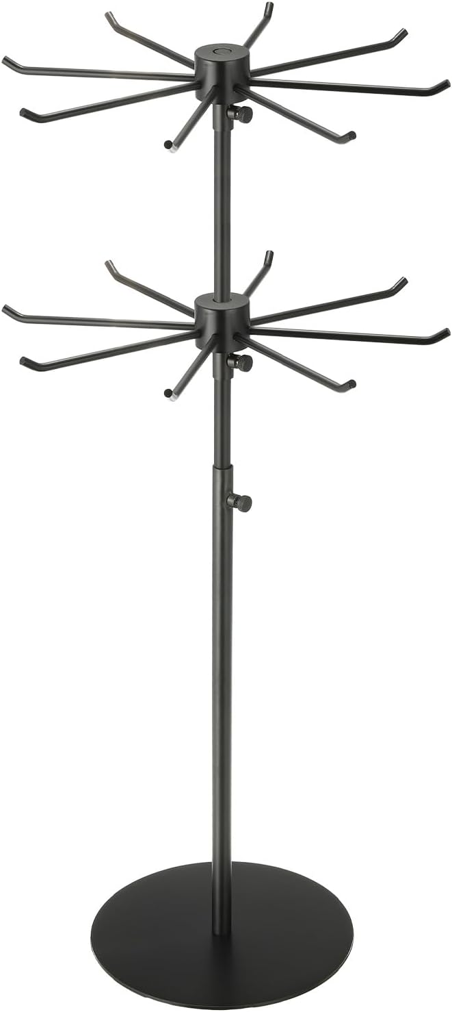 uxcell Keychain Display Stand, 1Pcs - Metal 2-layer Rotating Jewelry Display Stand with 8 Hook, Adjustable Display Rack for Necklace Craft Shows (Black)
