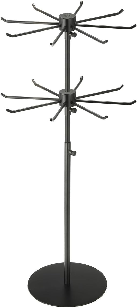uxcell Keychain Display Stand, 1Pcs - Metal 2-layer Rotating Jewelry Display Stand with 8 Hook, Adjustable Display Rack for Necklace Craft Shows (Black)