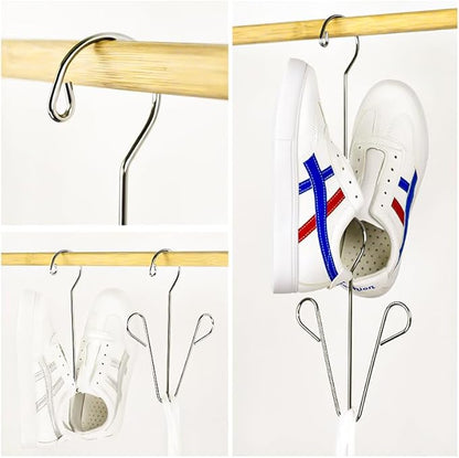 4PCS Shoes Hanger Shoes Drying Rack Stainless Steel Shoe Display Hook Space Saver Storage Organizer for Hanging Muddy Wet Shoes Flip Flops Sandals Sneakers Boots(Silver A+B)