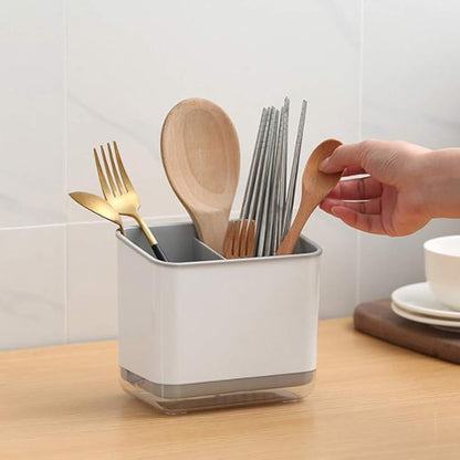 AKOAK 1 Pack Chopstick Holder - Cutlery Storage Box, Sink Cutlery/Spoon/Knife/Fork 3 Compartment with Drain Pipe Ideal Kitchen Organizer