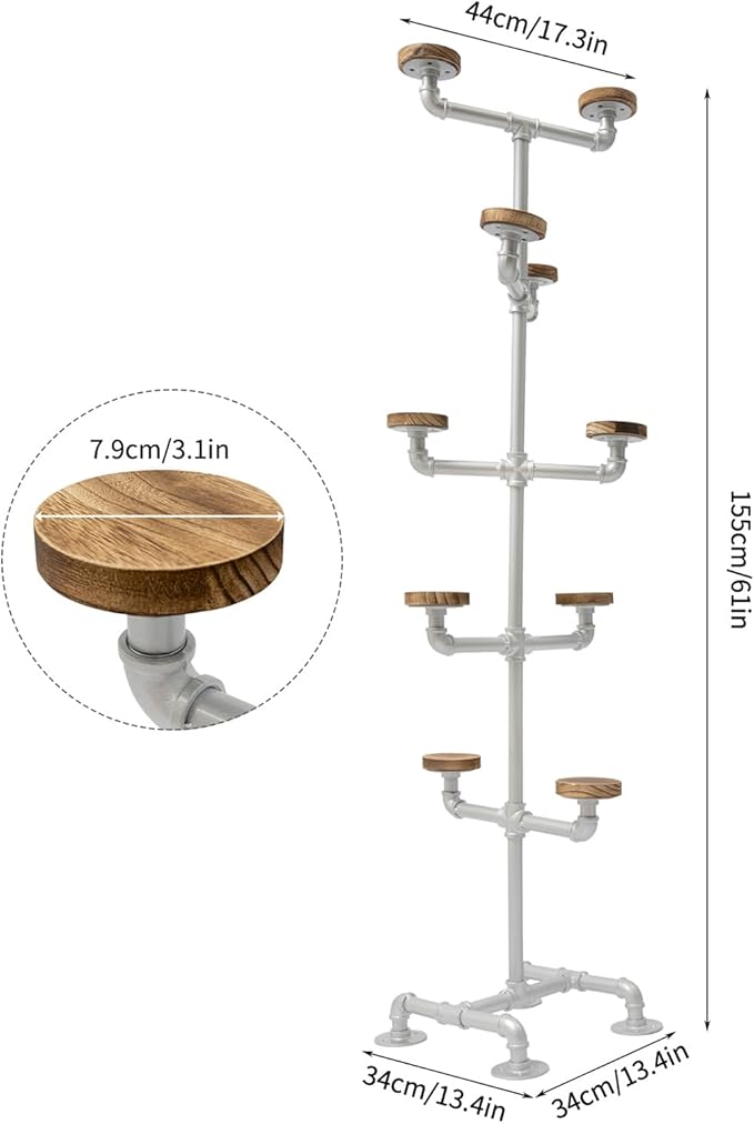 LOYALHEARTDY Industrial Hat Rack Stand, 5 Tier 10 Round Hat Hangers Hat Display Stand Freestanding Hat Organizer Rack Display Stand for Wig, Cap, Baseball Hat (Sliver)