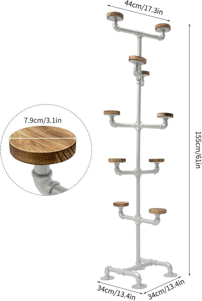 LOYALHEARTDY Industrial Hat Rack Stand, 5 Tier 10 Round Hat Hangers Hat Display Stand Freestanding Hat Organizer Rack Display Stand for Wig, Cap, Baseball Hat (Sliver)
