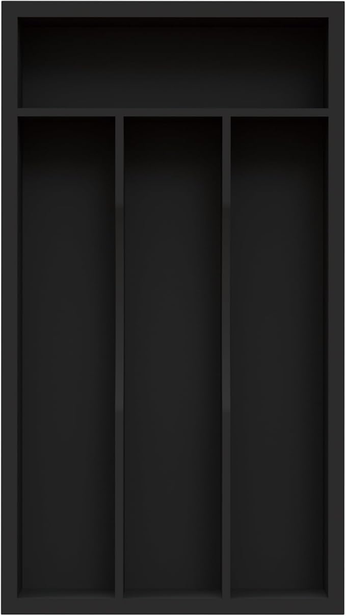 Small Silverware Organizer, Bamboo Kitchen Drawer Organizer, Utensil Holder, Cutlery Tray & Spoon Flatware Storage with Grooved Drawer Dividers (Black, 6.7''W x 12''D)