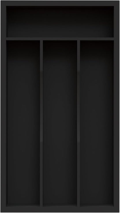 Small Silverware Organizer, Bamboo Kitchen Drawer Organizer, Utensil Holder, Cutlery Tray & Spoon Flatware Storage with Grooved Drawer Dividers (Black, 6.7''W x 12''D)