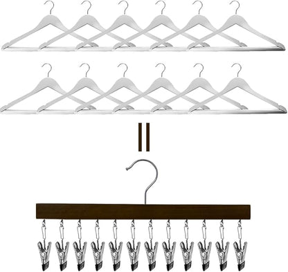 2 Pack Legging Organizer for Closet with 24 Rubber Coated Clips, Hanging Wooden Plants Organizer Hangers 360°Roatable Hook Space Saving for Jeans/Yoga Pants/Shorts/Skirts (Black)