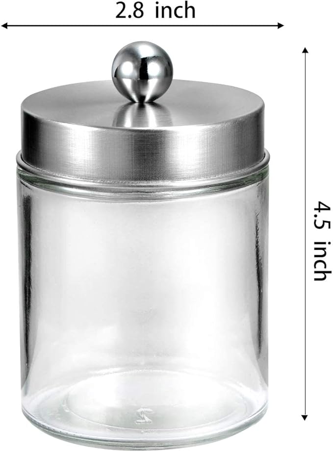 Amolliar Apothecary Jars Bathroom Vanity Organizer -Countertop Canister Jar with Storage Lid - Qtip Dispenser Holder Glass for Qtips,Cotton Swabs,Makeup Sponges,Hair Band - Brushed Nickel (1 Pack)