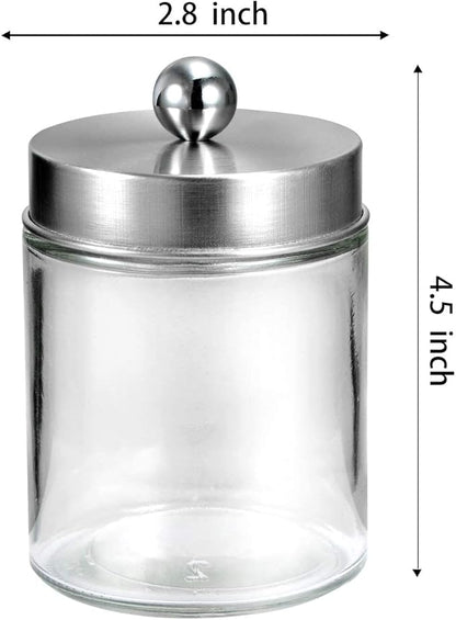 Amolliar Apothecary Jars Bathroom Vanity Organizer -Countertop Canister Jar with Storage Lid - Qtip Dispenser Holder Glass for Qtips,Cotton Swabs,Makeup Sponges,Hair Band - Brushed Nickel (1 Pack)