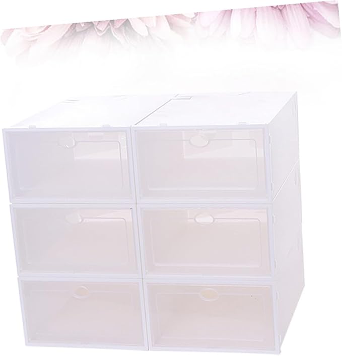 VANZACK 6PCS Thickened Transparent Stackable Shoes Storage Box Plastic Shoe Organizer for Men White Frame Shoebox Container for Small Spaces Dorm Closets