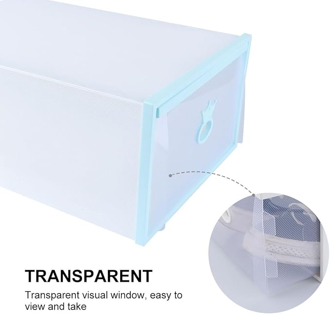 Milisten Thickened Plastic Drawer-style Shoes Organizer Box 33x23x14cm with Blue Frame White Base Stackable Large Shoe Storage Container for Men and Women for Home Organization