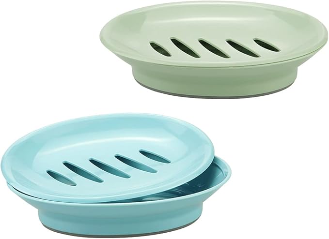 TCOTBE 2 Pack Soap Dishes,Removable Soap Drainers Plastic Soap Holder,Plastic Simple Double Compartment Drain Soap Box,Soap Saver Box Container for Bathroom,Blue, Green