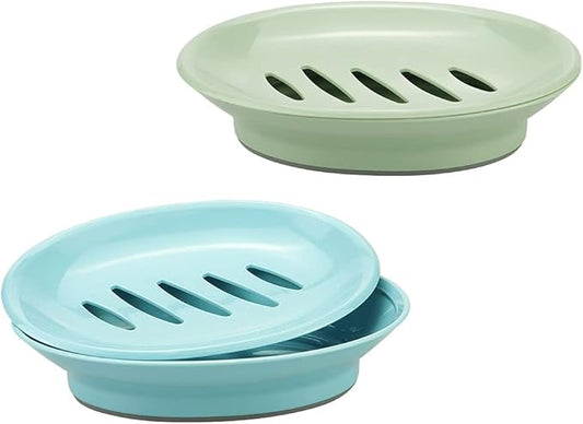 TCOTBE 2 Pack Soap Dishes,Removable Soap Drainers Plastic Soap Holder,Plastic Simple Double Compartment Drain Soap Box,Soap Saver Box Container for Bathroom,Blue, Green