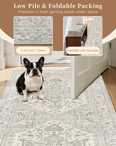 Madane Hallway Runner Rug 2x5 Washable Entry Rugs Non-Slip, Beige/Brown - Image 6