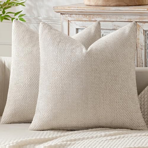 MIULEE Decorative Neutral Beige Euro Sham Pillow Covers 24x24 Inch 2 Pack by MIULEE