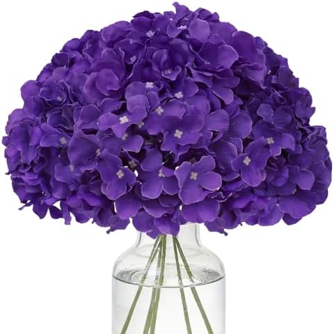 Fake Purple Hydrangea Artificial Flowers - Faux Silk Hydrangeas Flowers Heads with Stems Real Touch for Home Wedding Party Table Decor(Purple,Pack of 10) by FLORRALIAArtificialFlowers