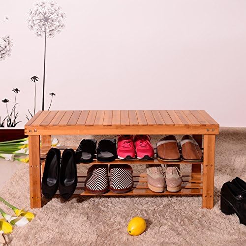 3-Tier Natural Bamboo Shoe Rack - Free Standing Shoe Shelf Organizer, Stackable Shoe Rack - Modern Entryway Shoe Organizer (Ships from USA)