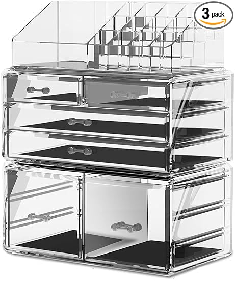Professional 6-Drawer Makeup Cosmetic Organizer - Large Portable Storage Case & Display Box for Women, Countertop Beauty Products (Clear)